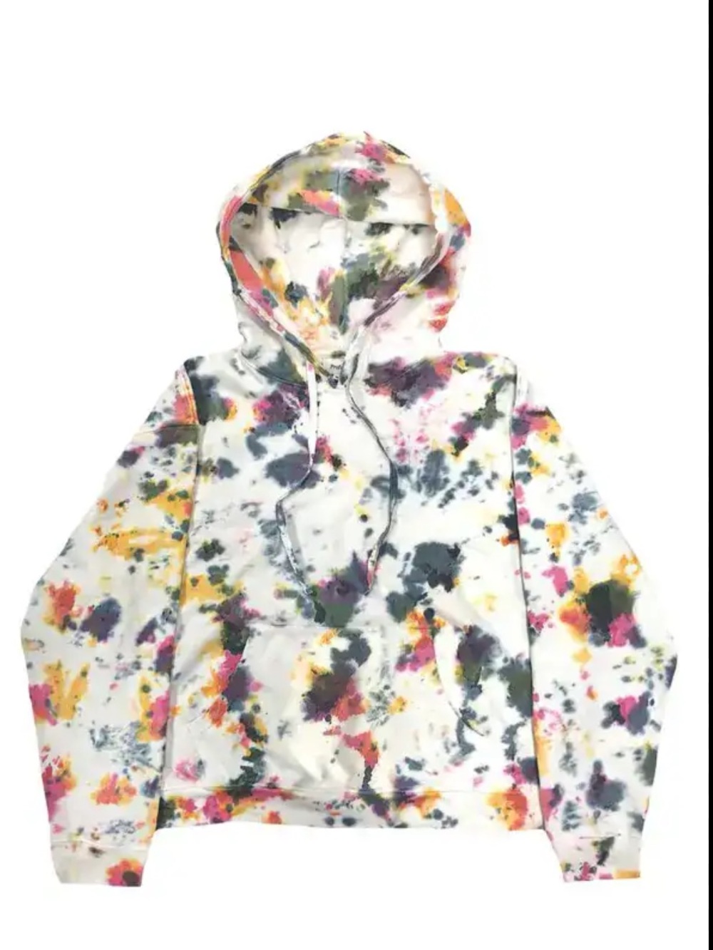 Profound Cream/White Multi Mixed Abstract Dye Ink Splatter Comfy Hoodie NWT L